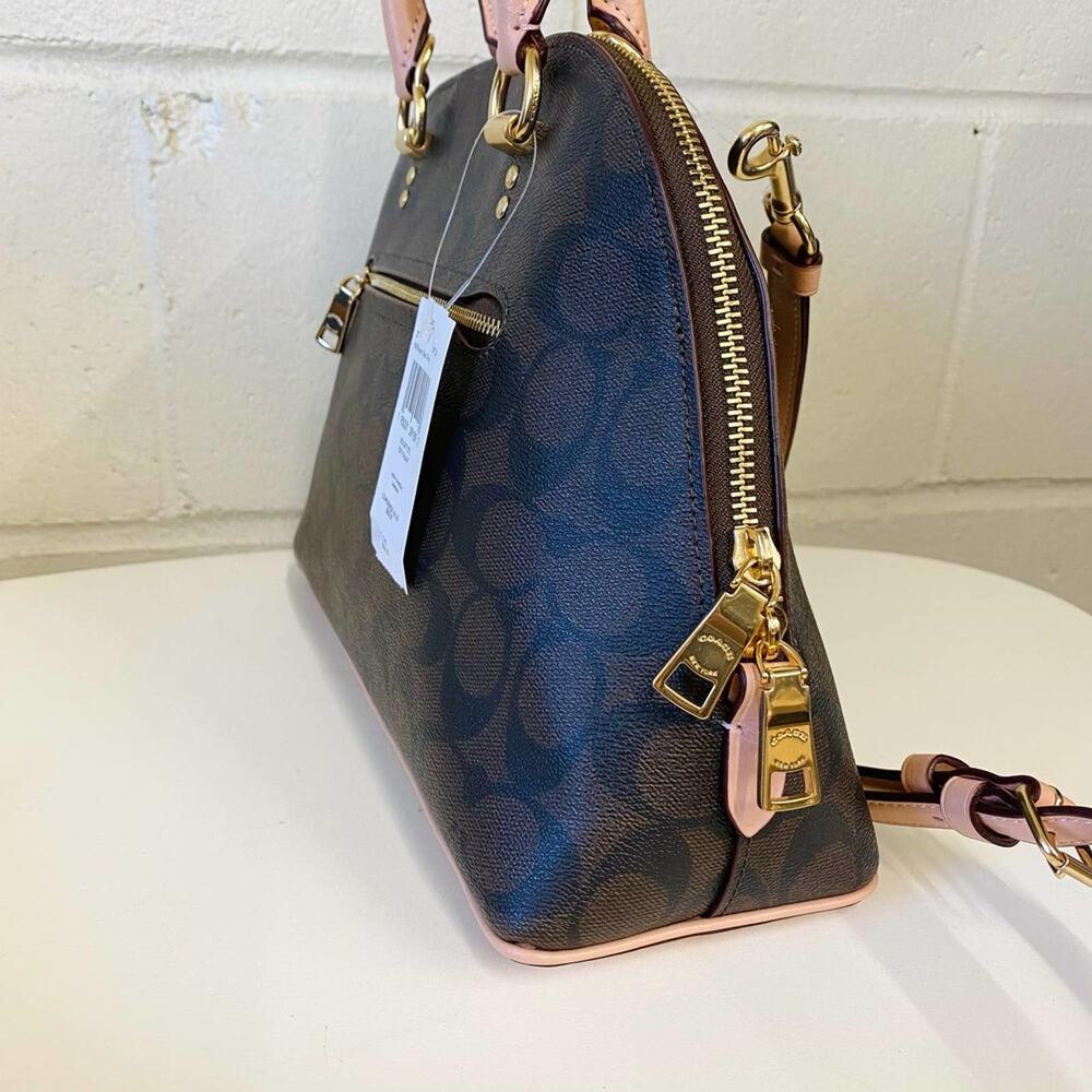 COACH 2558 KATY SATCHEL IN SIGNATURE CANVAS GOLD/BROWN SHELL PINK - Picture 6 of 8